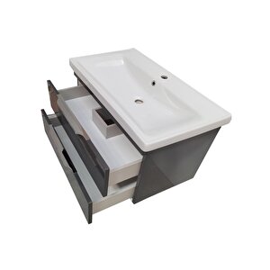 Karen Banyo Lotus Banyo Dolabı 100 Cm Lavabo Dahil Antrasit Çekmeceli Komple Mebran Mdf
