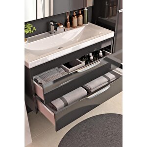 Lotus 80 Cm Banyo Dolabı Lavabo Dahil Antrasit Çekmeceli Komple Mebran Mdf
