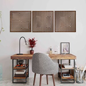 Ahşap Duvar Tablosu, 3 Parça Ahşap Modern Duvar Dekoru, Soyut Desen Duvar Paneli, Ceviz 28x28 cm