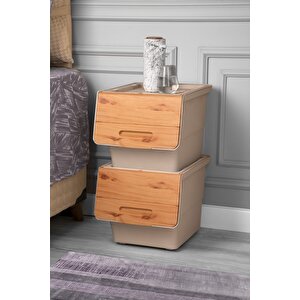 Motek 12 Litre Bambu Desen Tekerlekli Tekli Organizer 2 Adet