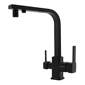 Opak Kare 3 Yollu Su Arıtma Ve Şebeke Musluklu Evye Bataryası Siyah 091001s