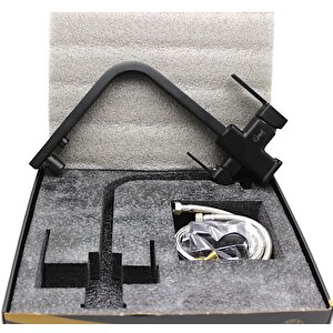 Opak Kare 3 Yollu Su Arıtma Ve Şebeke Musluklu Evye Bataryası Siyah 091001s