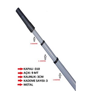 Teleskopik Uzayabilen Metal Sırık Sap 9 Metre
