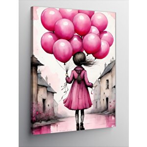 Kanvas Tablo Pembe Balonlar Taşıyan Kız 100x140 cm