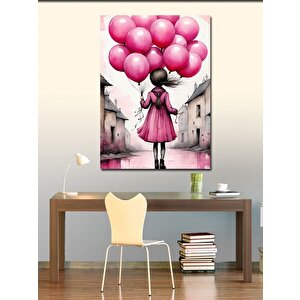 Kanvas Tablo Pembe Balonlar Taşıyan Kız 100x140 cm