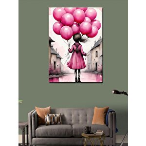 Kanvas Tablo Pembe Balonlar Taşıyan Kız 50x70 cm