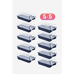 10'lu Set 5 Kadın & 5 Erkek Lacivert Ayakkabı Kutusu