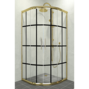 Alonza Temperli 6 Mm Oval Cam Duşakabin Altın Profil Siyah Karolaj Cam 140x140 cm