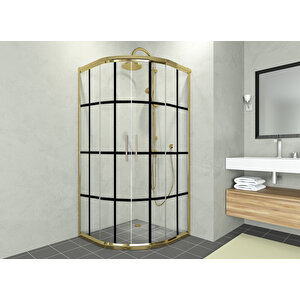 Alonza Temperli 6 Mm Oval Cam Duşakabin Altın Profil Siyah Karolaj Cam 140x140 cm