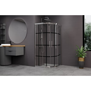 Alonza Temperli 6 Mm Oval Cam Duşakabin Ultra Parlak Krom Profil Siyah Karolaj Cam 130x130 cm