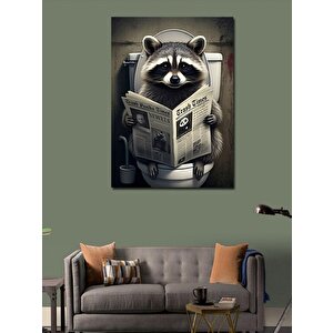 Kanvas Tablo Gazete Okuyan Rakun 50x70 cm