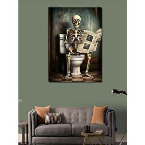 Kanvas Tablo Gazete Okuyan İskelet 70x100 cm