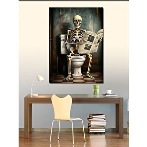 Kanvas Tablo Gazete Okuyan İskelet 100x140 cm