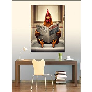 Kanvas Tablo Gazete Okuyan Tavuk 50x70 cm