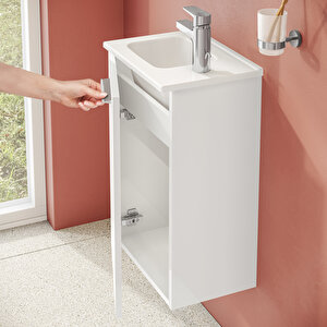 Ardea 69564 Banyo Dolabı Seti Kapaklı, 40 Cm, Parlak Beyaz