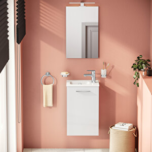 Mia 69576 Banyo Dolabı Seti, Kapaklı, Parlak Beyaz, 40 Cm