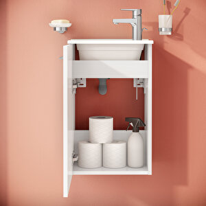 Mia 69576 Banyo Dolabı Seti, Kapaklı, Parlak Beyaz, 40 Cm