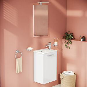 Mia 69576 Banyo Dolabı Seti, Kapaklı, Parlak Beyaz, 40 Cm