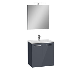 Ardea 69561 Banyo Dolabı Seti, Kapaklı, 60 Cm, Parlak Antrasit
