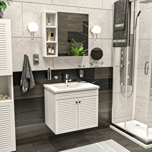 Panjur Kapaklı | Aynalı | Lavabolu | Askılı | Banyo Lavabo Dolabı Seti | Luxe | Mat Beyaz