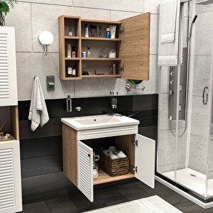 Panjur Kapaklı | Aynalı | Lavabolu | Askılı | Banyo Lavabo Dolabı Seti | Luxe | Ahşap - Beyaz