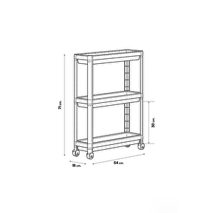 3 Katlı Tekerlekli Slim İnce Beyaz Banyo Mutfak Rafı Mit1125