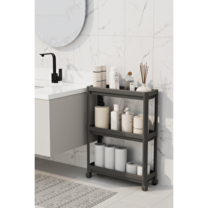 Mithra Life 3 Katlı Tekerlekli Slim İnce Siyah Banyo Mutfak Rafı Mit1126