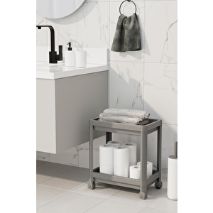 Mithra Life 2 Katlı Tekerlekli Tezgah Altı Gri Banyo Mutfak Rafı Mit1123