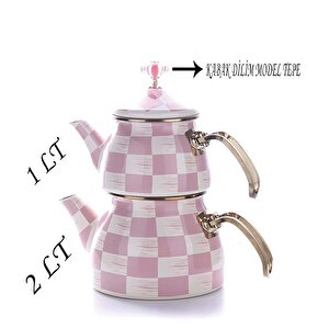 Emaye Çaydanlık Kızartma Tenceresi Kavanoz Seti Pembe Dama Desen