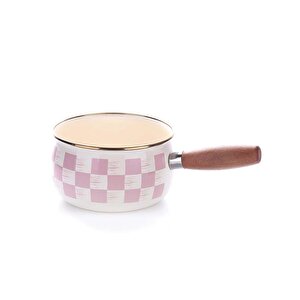 Emaye Çaydanlık Ve 14 Cm Sos Tavası Pembe Dama Desen