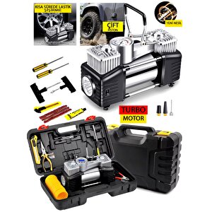 Alman 250-ms Pro Çift Pistonlu Dk 85 Litre Çelik Gövde  Araç Lastik Bot Şişirme Tamir Kitli