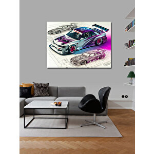 Kanvas Tablo Teknik Spor Araba Çizimi 100x140 cm
