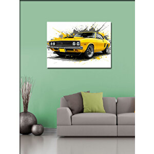 Kanvas Tablo Sarı Klasik Araba Çizimi 70x100 cm