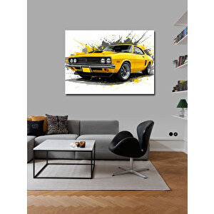 Kanvas Tablo Sarı Klasik Araba Çizimi 50x70 cm