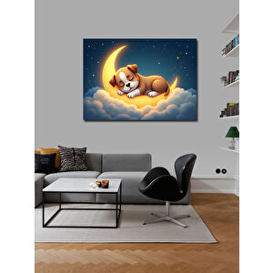 Kanvas Tablo Ay Işığında Uyuyan Köpek 100x140 cm