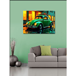 Kanvas Tablo Yeşil Retro Vosvos Araba 70x100 cm