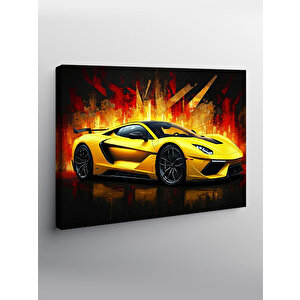 Kanvas Tablo Sarı Spor Araba Aksiyonu 100x140 cm
