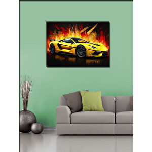 Kanvas Tablo Sarı Spor Araba Aksiyonu 100x140 cm