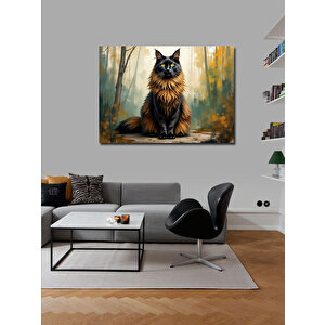 Kanvas Tablo Uzun Tüylü Kedi Portresi 100x140 cm
