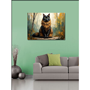 Kanvas Tablo Uzun Tüylü Kedi Portresi 100x140 cm