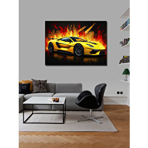 Kanvas Tablo Sarı Spor Araba Aksiyonu 70x100 cm