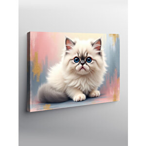 Kanvas Tablo Pofuduk Beyaz Kedi Portresi 50x70 cm
