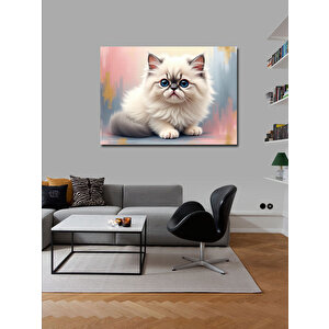 Kanvas Tablo Pofuduk Beyaz Kedi Portresi 50x70 cm