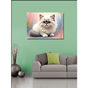 Kanvas Tablo Pofuduk Beyaz Kedi Portresi 50x70 cm