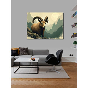 Kanvas Tablo Boynuzlu Dağ Keçisi Çizimi 100x140 cm