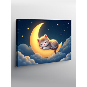 Kanvas Tablo Ayda Uyuyan Kedi Figürü 70x100 cm