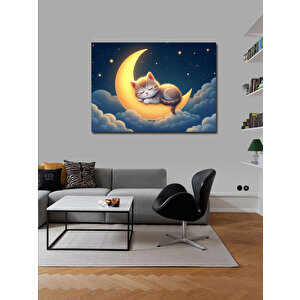 Kanvas Tablo Ayda Uyuyan Kedi Figürü 70x100 cm