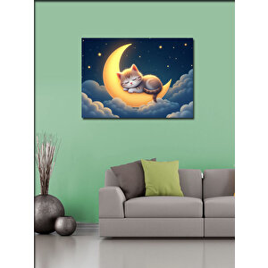 Kanvas Tablo Ayda Uyuyan Kedi Figürü 70x100 cm