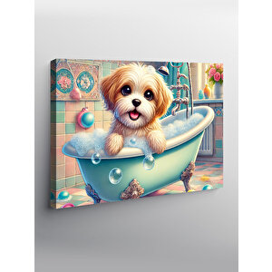 Kanvas Tablo Küvette Sevimli Köpek Figürü 100x140 cm