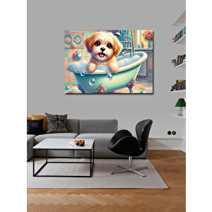 Kanvas Tablo Küvette Sevimli Köpek Figürü 100x140 cm
